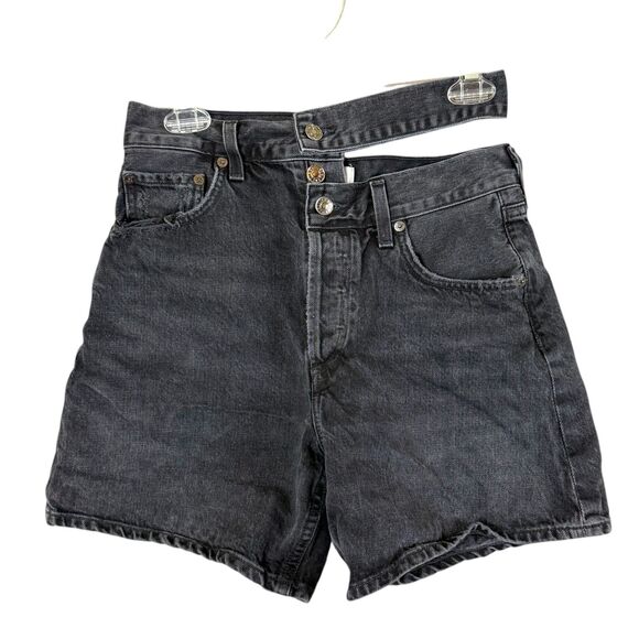 AGOLDE Shorts Womens 26 Black Fade High Rise Broken Waistband Cut Off Button Fly - Picture 1 of 11